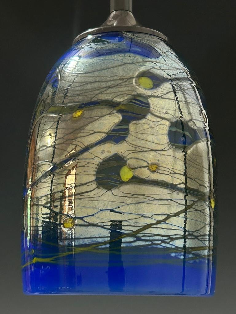 Lapis Blue Strata with Yellow Accents Pendant Sconce Lamp Shade